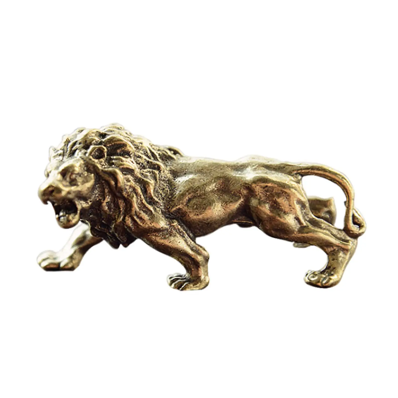 Lion Statue Copper Collectible Vintage Small Ornament for Desk Stand Bar