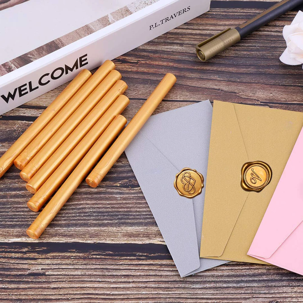 20pcs Gold Wax seal Sticks For Wax Sealing Stamps 13.4x1cm Sealing Wax Sticks for Glue Gun For Wedding Invitations,Greeting Card