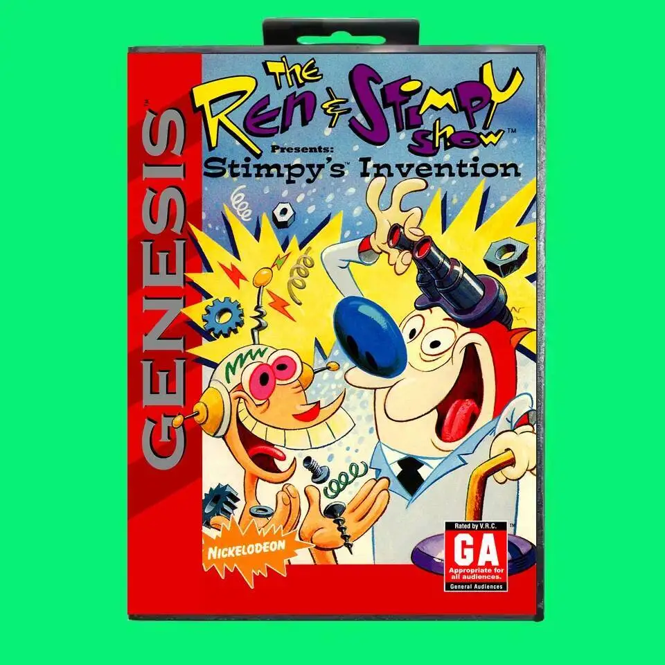 Ren & Stimpy Show Kartu Permainan MD 16 Bit dengan Kotak AS untuk Kartrid Konsol Video Game Sega Megadrive Genesis
