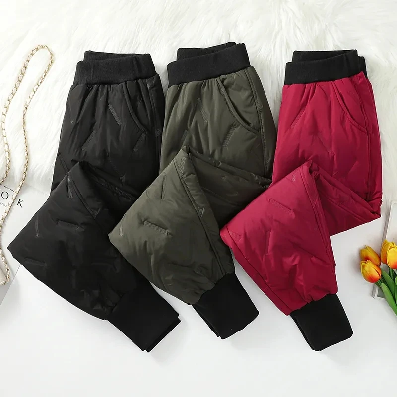 

Snow Wear Down Cotton Sweatpants 2023 Winter Warm Baggy Jogger Pants Women High Waist Oversize 3xl Ankle Length Harem Pantalones