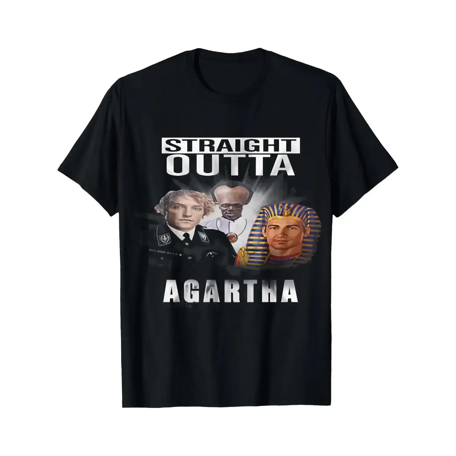 Straight Outta Agartha T Shirt Black Nazi Officer Pope Pharaoh Print Casual Wear For Men And Women