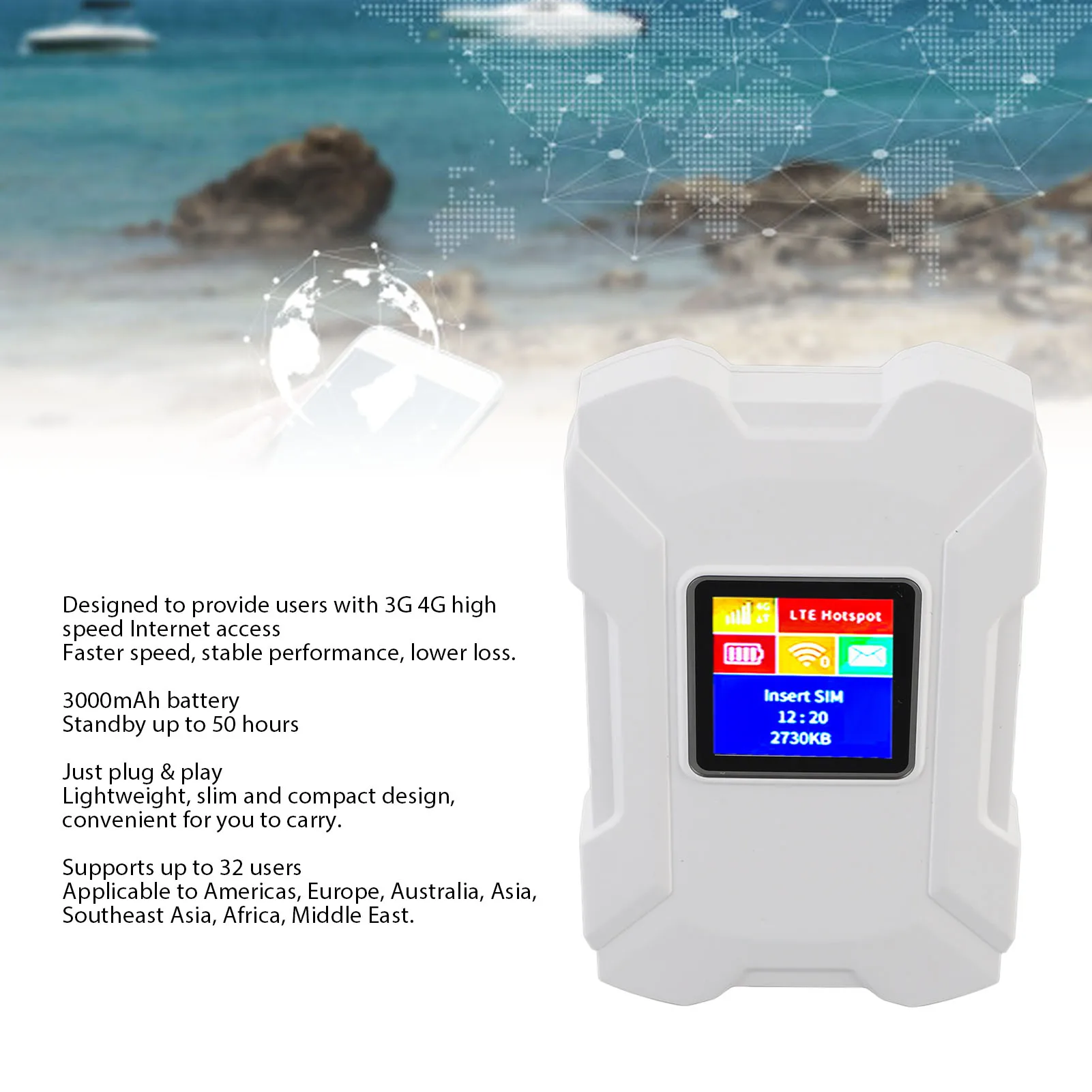 

Portable Mobile Hotspot 1.44in Color Screen Compact Support Up To 32 Users 3000mAh Battery 4G LTE Portable Router for Travel