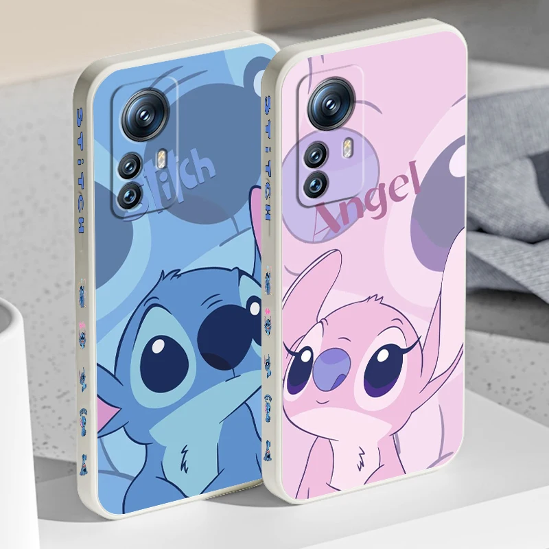 Anime Angel Lilo & Stitch Liquid Left Rope For Xiaomi Mi 13T 13 12T 12 11T 11i 11 A3 10T 10 9 Pro Lite Ultra 5G Soft Phone Case