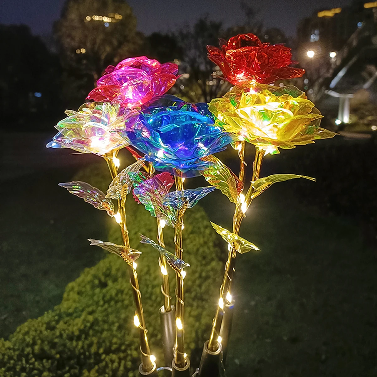 Solar LED Lights Phantom Rose Flower Lawn Lamp 8 Mode 1 Drive 5 Warm Light For Patio Garden Decoration Flower Holiday Party Lamp