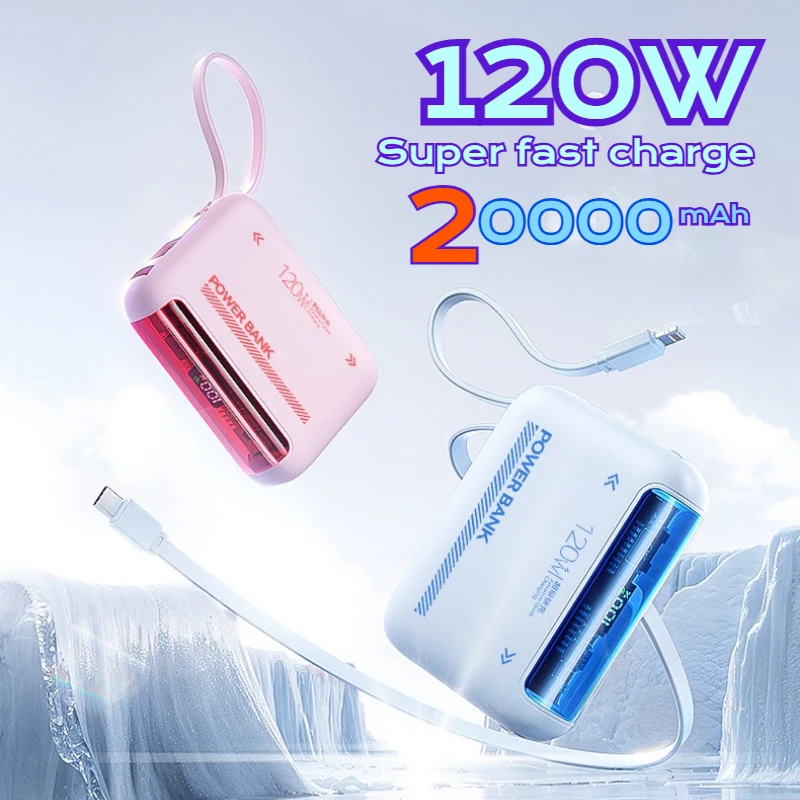 

MINI 120 Вт сверхбыстрая зарядка Power Bank Встроенный кабель Цифровой дисплей для IPhone Samsung Xiaomi Huawei Внешний аккумулятор