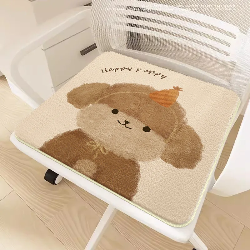 ​​​​​​​Cartoon Style Faux Lamb Wool Seat Cushion Soft Office Chair Pad Non Slip Comfort Durable Home Desk Chair Mat for Sitting