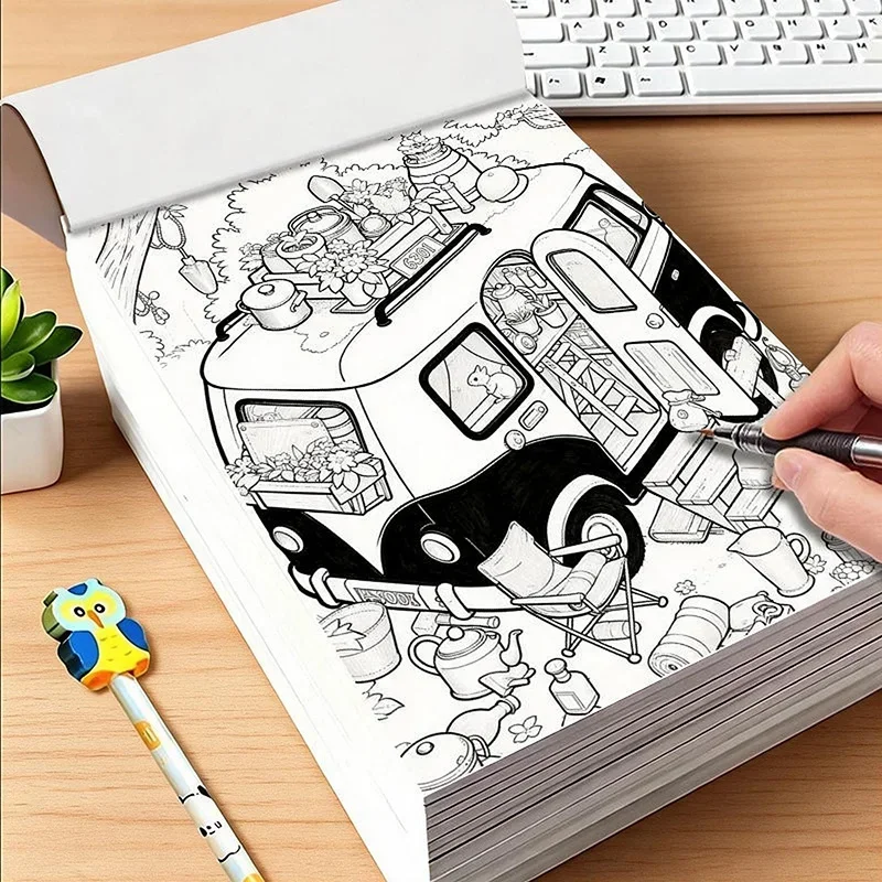 Combining Line Drawing and Coloring This Graffiti Coloring Book Include Dense Detail Illustration Line Drafts for Various Scenes
