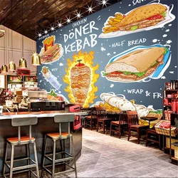 Custom 3D American Fast Food Mural Wallpaper Chicken Doner Kebab Snack Bar Restaurant Industrial Decor Background Wall Paper 3D