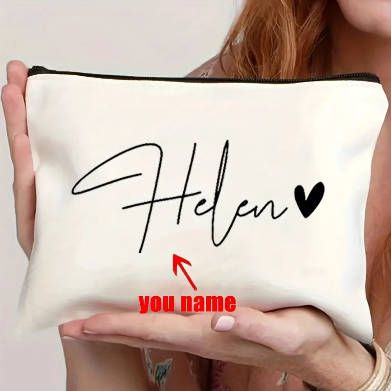 

Персонализированная хлопковая косметичка с именем, на молнии, дорожный органайзер для женщин и мужчин, подарок для подружки невесты, учителя, подруги