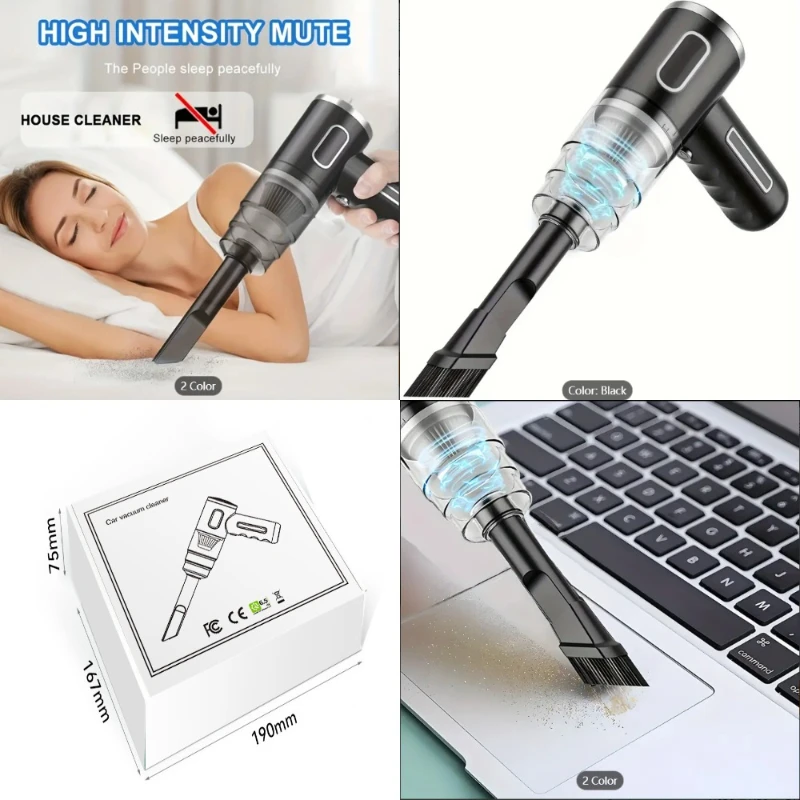 

High-Power Cordless Handheld Vacuum - Lightweight, Wireless for Car, Home, Office, Cyclone Suction, Rechargeable, Portable for D