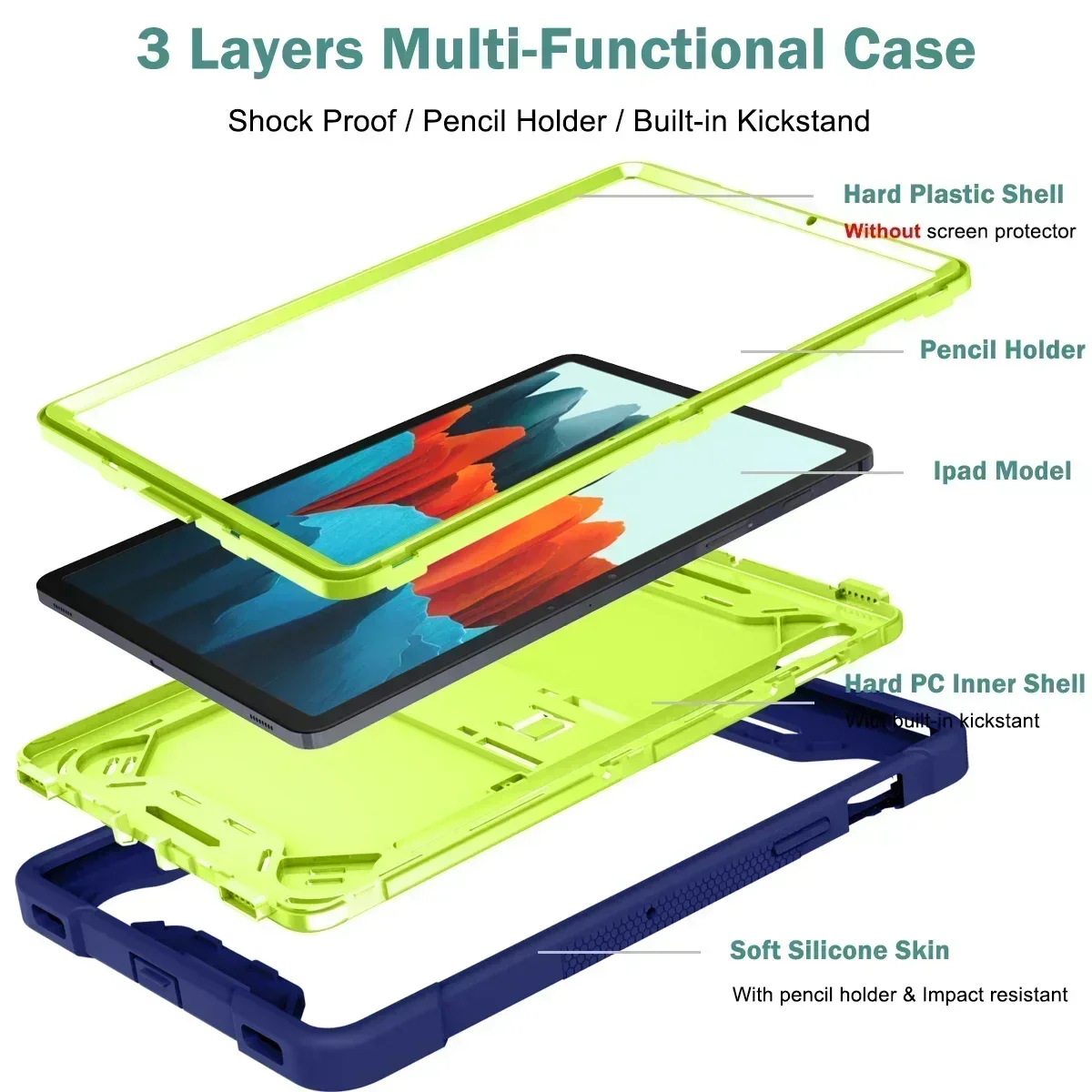 Coque blindée en silicone avec support antichoc, étui pour Samsung Galaxy Tab A 10.1 A8 10.5 Galaxy Tab S7 S8 plus 12.4 11 s6 rapDuty