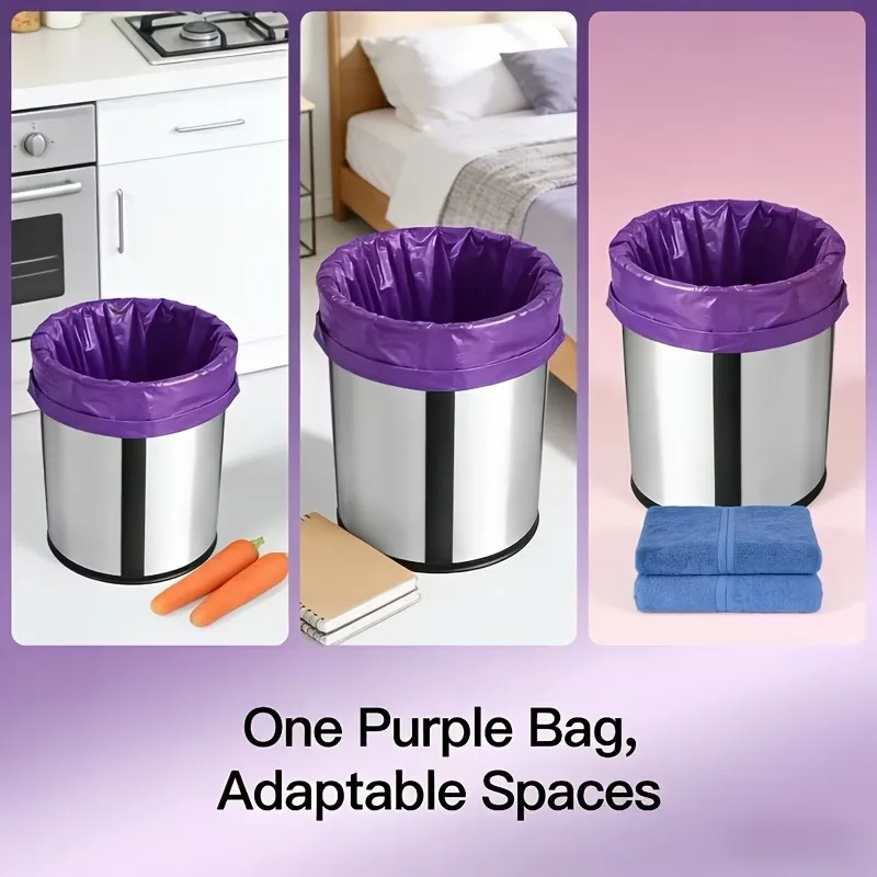 100 PCS/5 Rolls Purple Flat Mouth Large Garbage Bags, Good Toughness Suitable for Household, Kitchen, Office, Outdoor Cleaning image 4