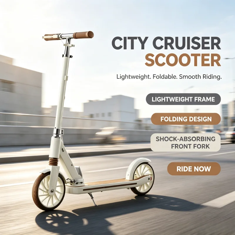 Foldable Portable Adult Scooter with Double Brake for Work Two-Wheeled Mobility Scooter for Children Teenagers