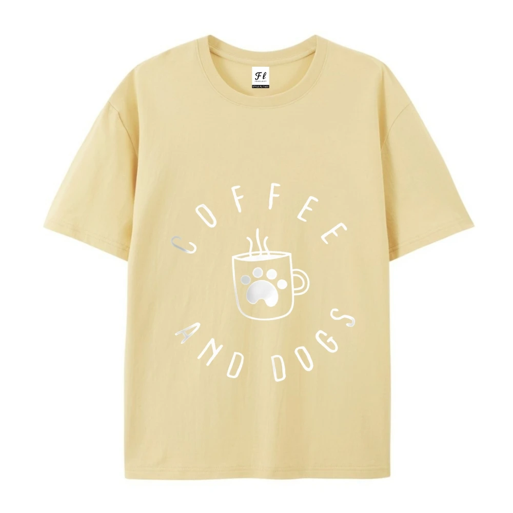 Damen-T-Shirt mit Kaffee-Hund-Grafikdruck, kurzärmelig, Rundhalsausschnitt, Passform, bequem, niedliche T-Shirts, T-Shirt, lässige, verspielte Design-Kleidung