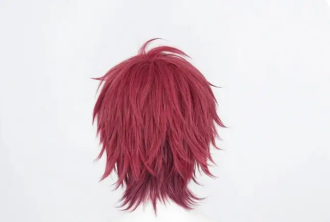 Escuro vermelho gradiente curto Cosplay peruca, cabelo sintético resistente ao calor, boné, fantasia