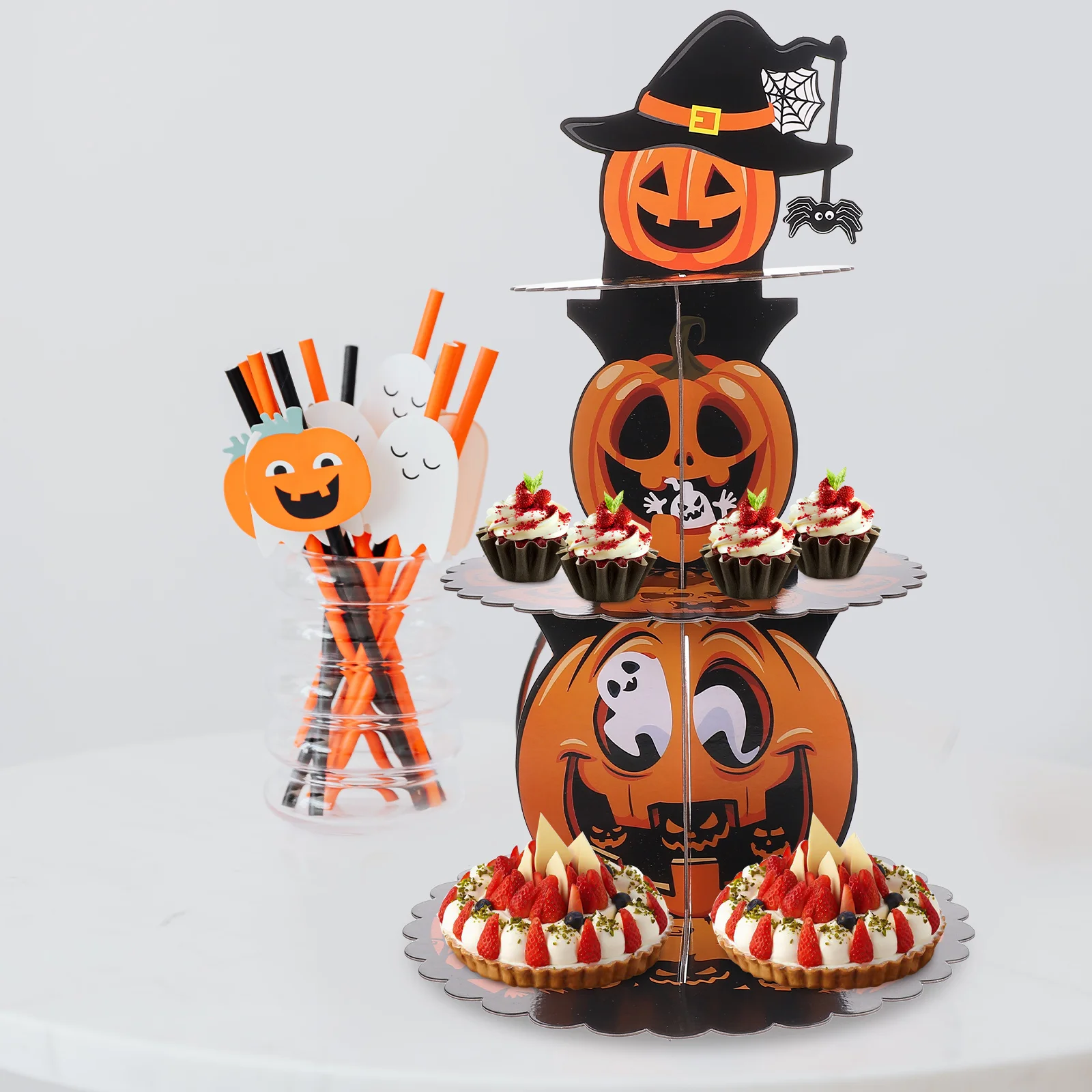 

Multi-layer Cake Tray Stand Halloween Cupcakestand Pumpkin Paper Holder Party Holders for Display Stands