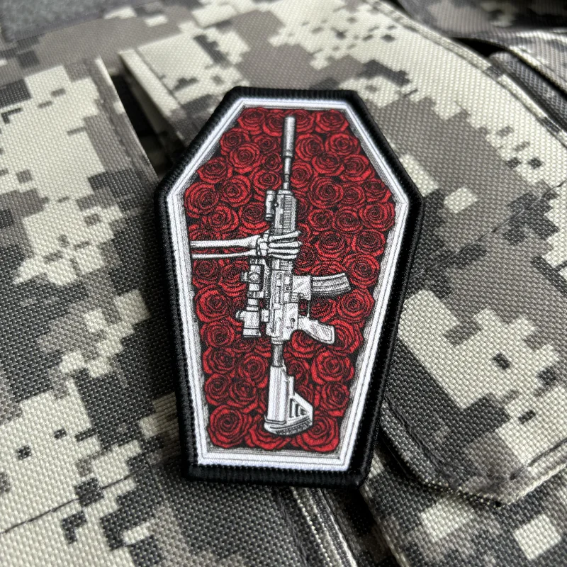 Rose and Gun AR-15 Tactical Patch Reaper Skeleton Morale Badge Printing Patches Hook and Loop Military Backpack Punk Sticker