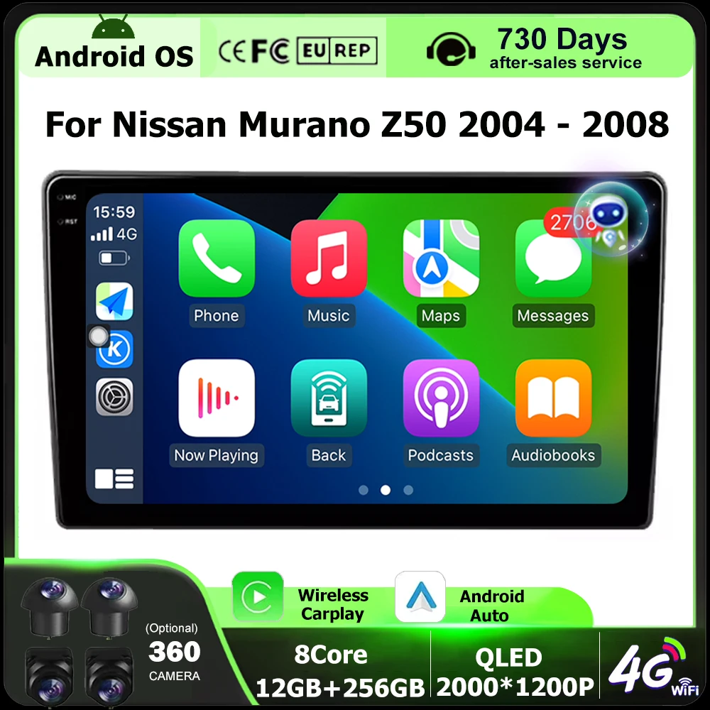 

Автомагнитола Android 16 с CarPlay для Nissan Murano Z50 2004-2008, мультимедийный видеоплеер, GPS-навигация, Bluetooth, 9 дюймов