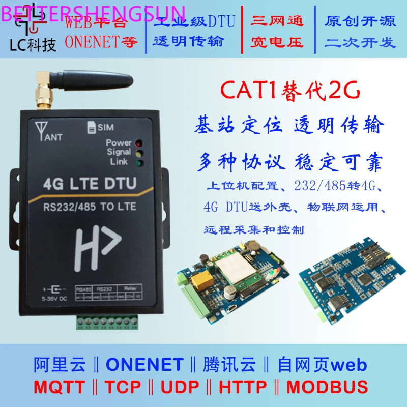 Open source 4G DTU module E200N development board MODBUS transparent transmission RS485 LTE wireless remote control CAT1