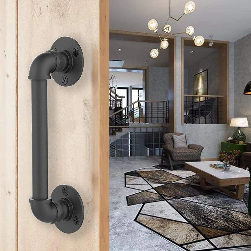 

TMSTS 24CM/30CM Sliding Barn Door Handle, Pull Black Heavy Duty Iron Handle for Wooden Garden Gate Shed Cabinet Door