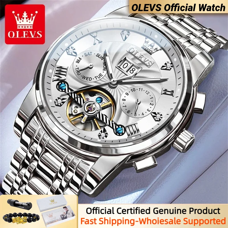 OLEVS Tourbillon Men's Watch Luxury Brand Waterproof Calendar Display Watch Original Fashion Men's Automatic Mechanical Watch