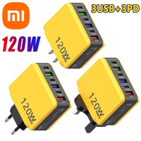 Xiaomi Original 120W Fast Charging 6 Ports 3USB+3PD Mobile Phone Charger Fast Charging Head EU/US/UK For Xiaomi  Sumsang iPhone