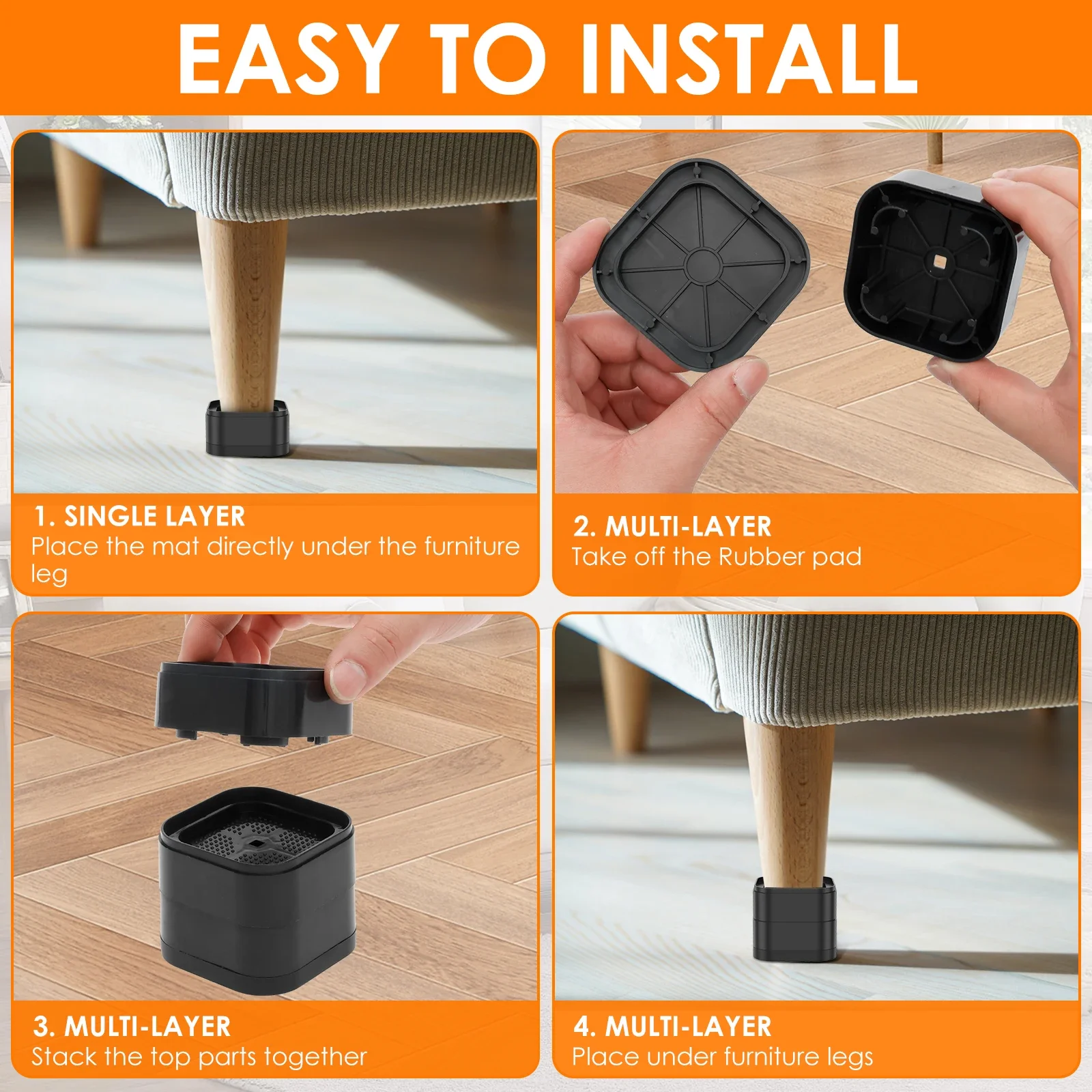8/16 Pcs Furniture Risers Heavy Duty Bed Chair Table Heightening Foot Pad Non-slip Floor Protecto Furniture Feet Leg Lift image 5
