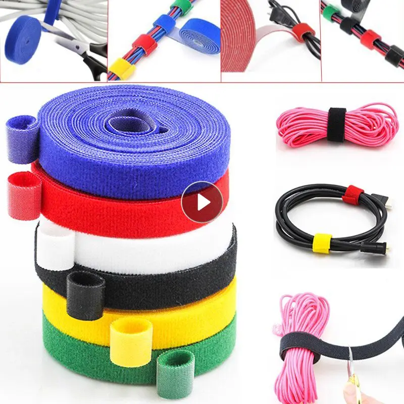 1.5M/Roll Fastening Tape Cable Ties Reusable Hook and loop Straps Double Side Hook Roll Wires Cords Manage Wire Organizer Straps