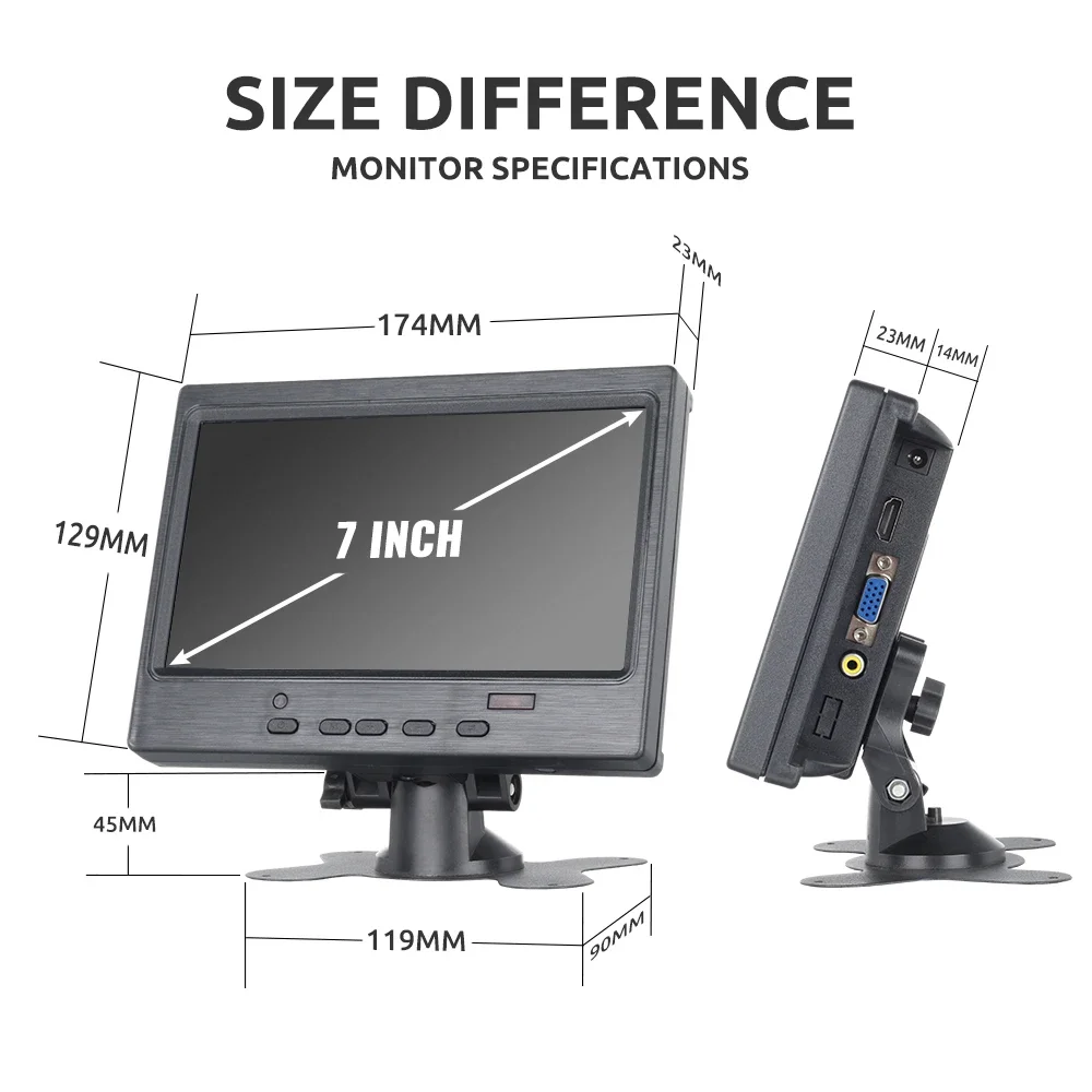 BINWEI 7-inch auto HDMI-monitor met VGA voor tv Computer LCD-kleurenscherm voor pc Backup Camera Display Home Security System