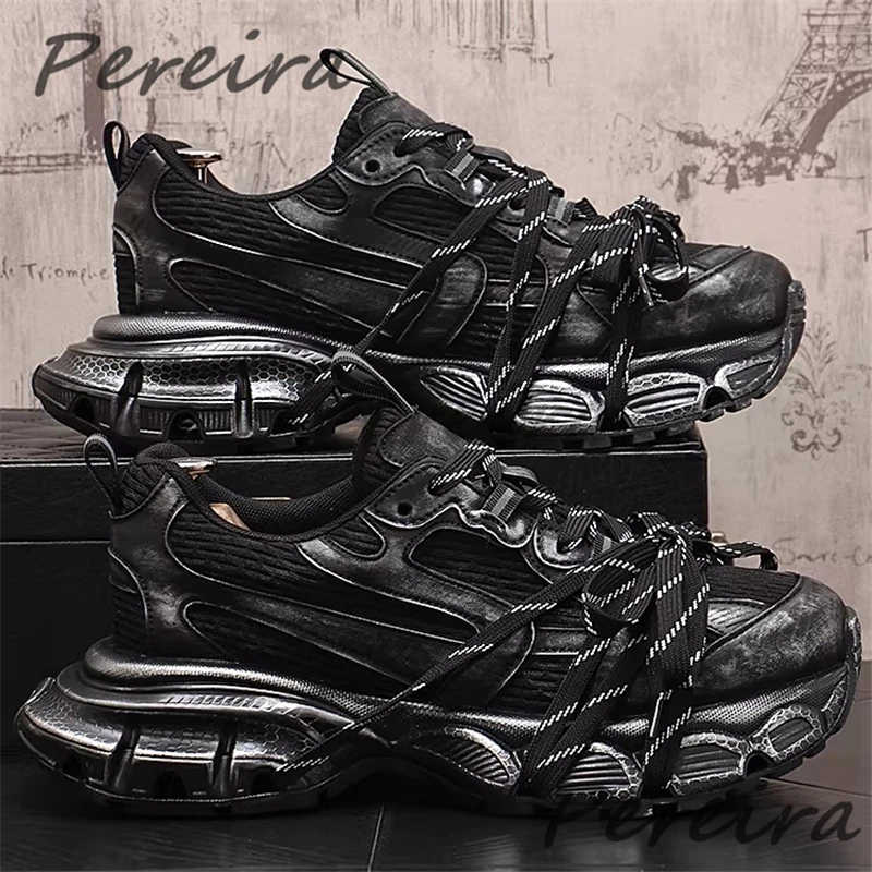 

Trendy Versatile Thick Soled Men's Casual Shoes Spring Summer Breathable Lace-Up Sports Shoes Outdoor Walking Sneakers