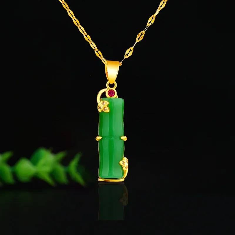 

Chinese Natural Chalcedony Hand-carved Bamboo Pendant Fashion Boutique Jewelry Men and Women Green Agate Necklace Gift