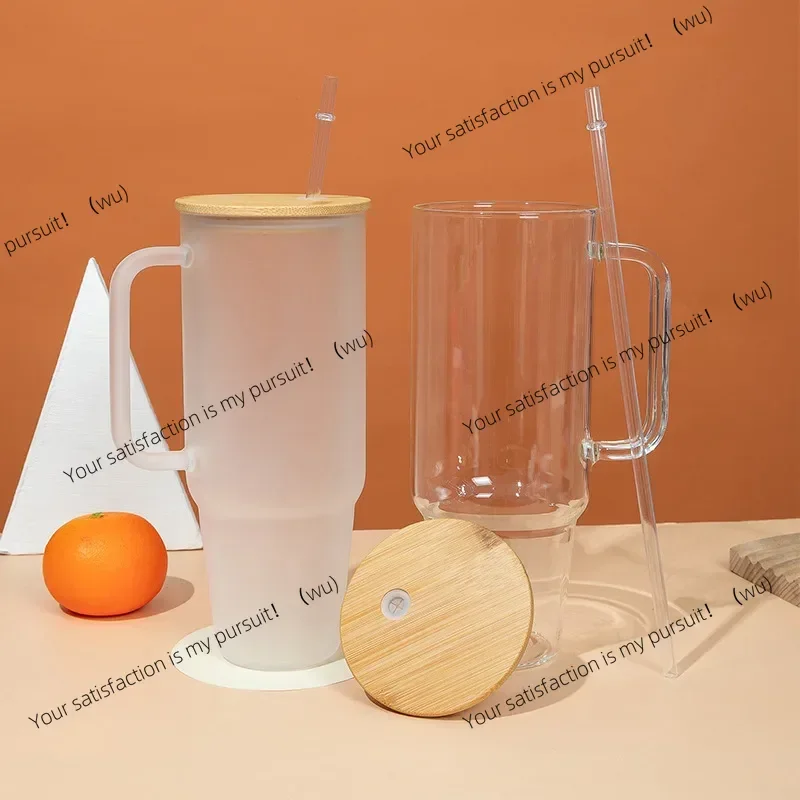 

40OZ Glass Cup with Handle and Straw Lid Coffee Cup Reusable Transparent Bubble Tea Cup Juice Glass Beer Can Milk Mocha Cups
