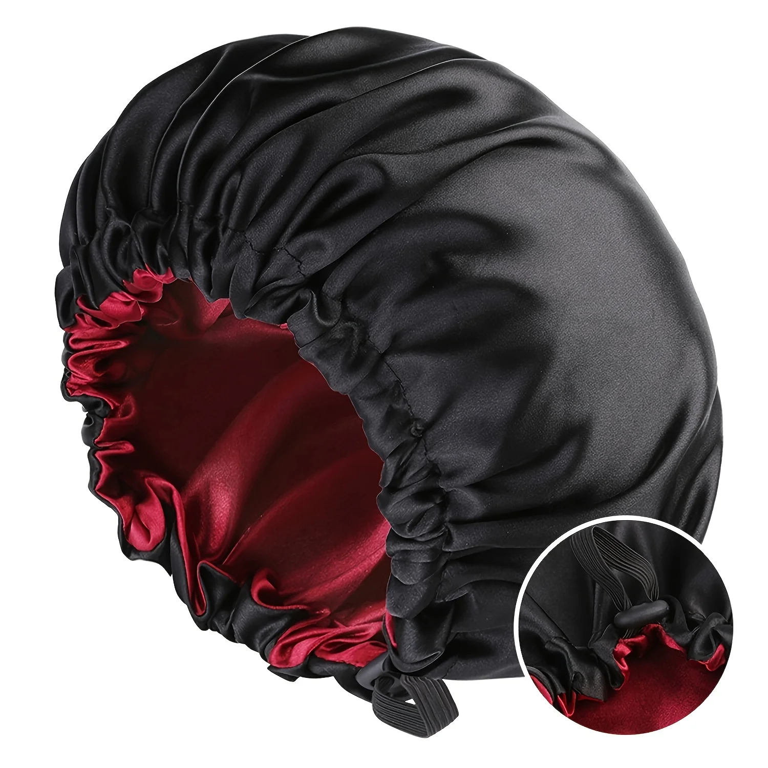 Fashionable Bonnet Solid Color Silky Satin Fabric Elastic Button Double Layer Sleep Hair Hat