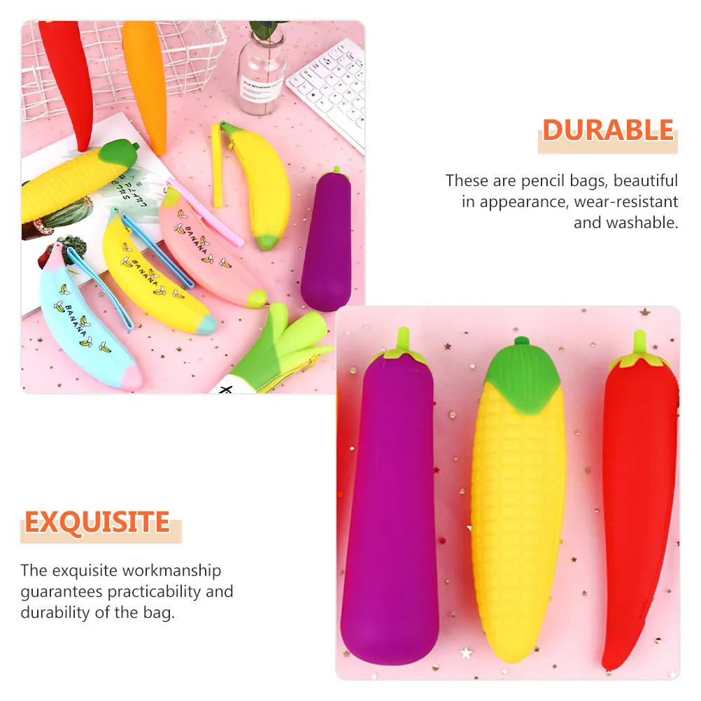 2Pcs Eggplant Pencil Case Fruit Pen Bag Zipper Pencil Bags Exquisite Workmanship Durable Storage for Pens and Pencils
