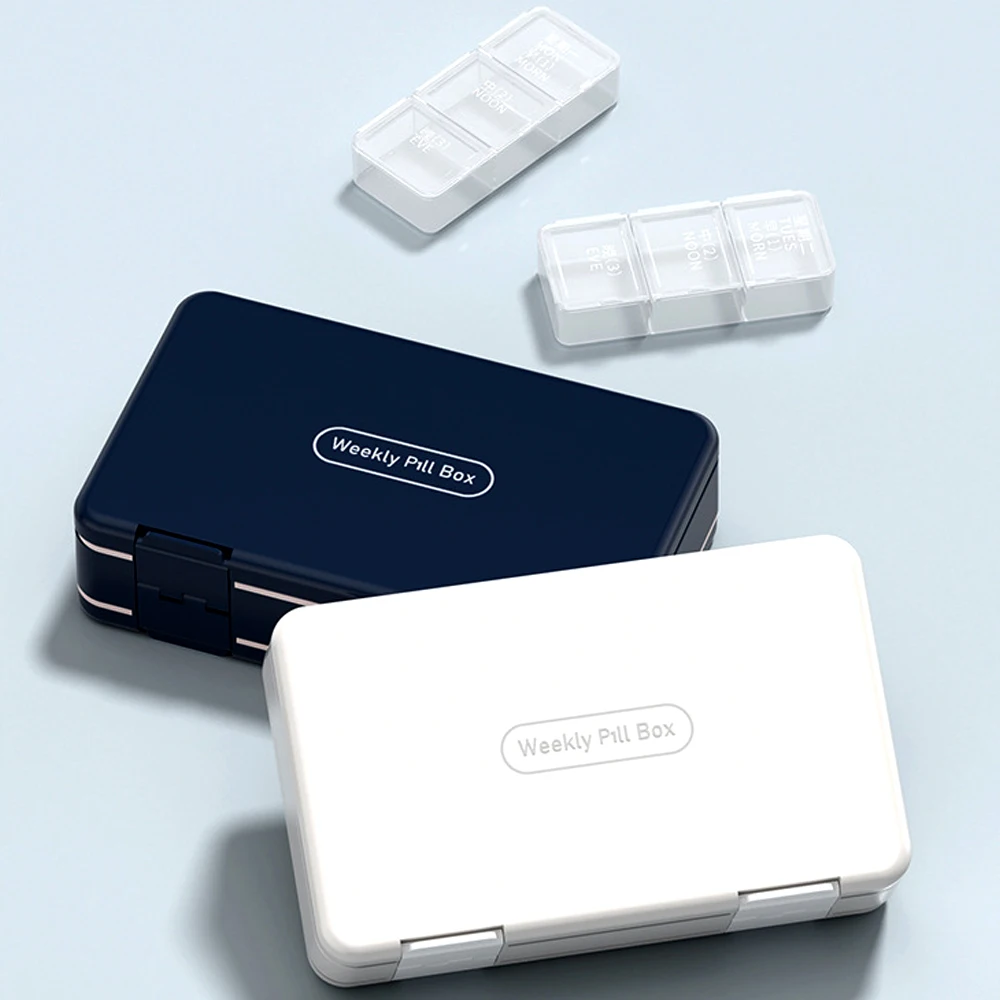 1 pièces organisateur de pilules 3 fois par jour, boîte à pilules hebdomadaire boîte de rangement de médicaments, étui à pilules Double face de voyage 7 jours, huiles de poisson, vitamine