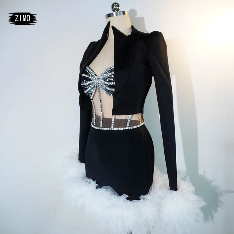 Nuovo stile vestito reggiseno diamante nero 3 pezzi moda party club DS abiti di compleanno per le donne performance sul palco costume drag queen