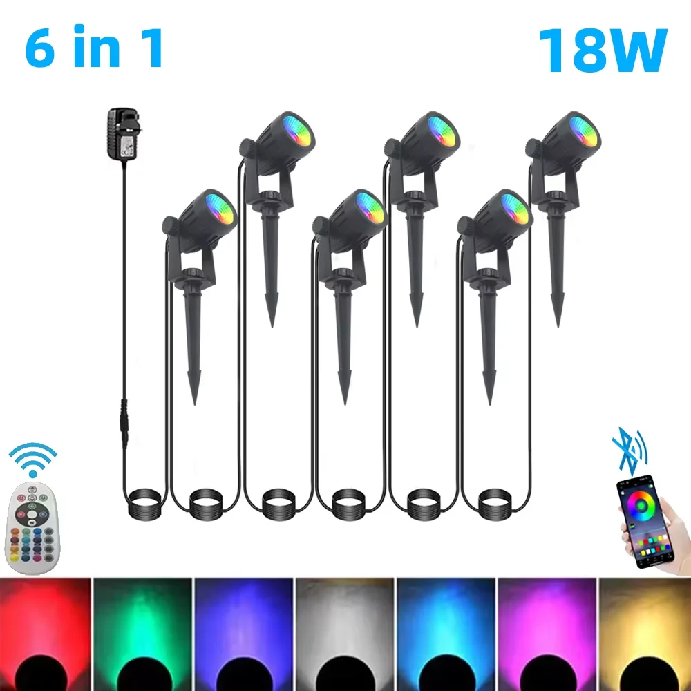 Outdoor Smart Landscape Spotlight APP en afstandsbediening 16 miljoen kleuren IP65 waterdicht voor pad binnenplaats tuinen achtertuin