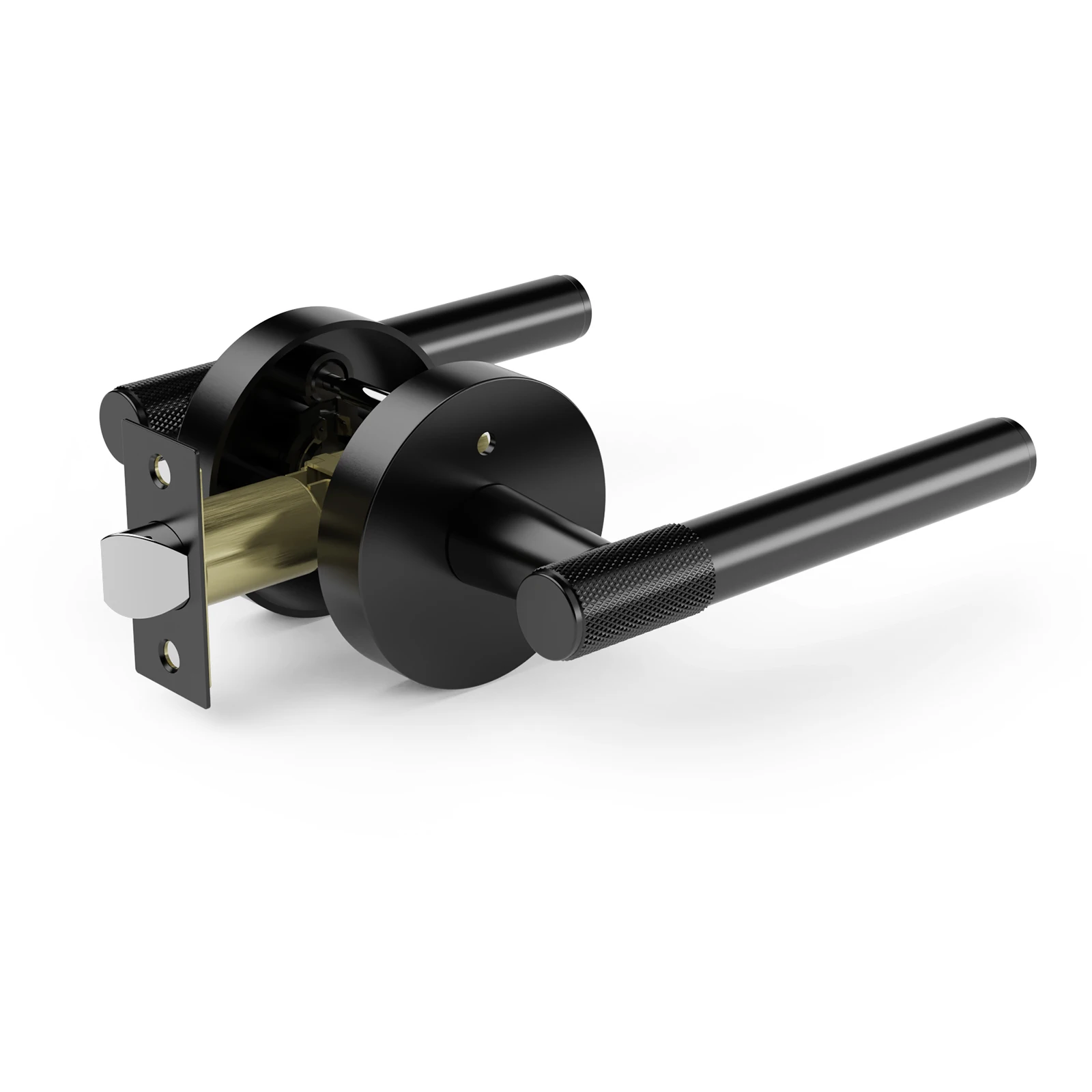 Viladepot Sichtschutz-Türgriff vorne, gerändelter Griffhebel, mattschwarz, runde Basis, Schlafzimmer, Badezimmer, Türschloss, wendbar