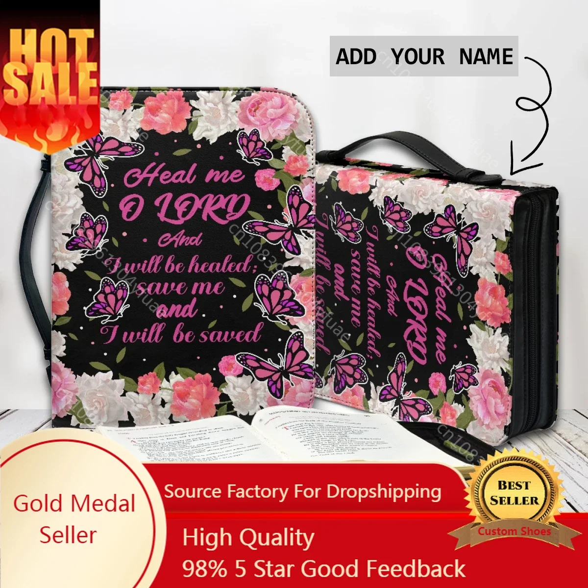 Fashion Bible Verse Print Women's Bible Storage Bags Heal Me God The Lord Will Bless Me Design Bible Cover Case for Christians