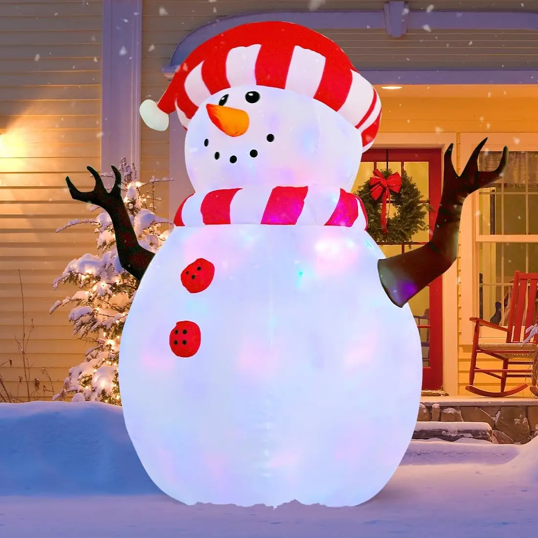 5 FT Cute Snowman LED Light Rotating Inflatable Christmas Decorations Hot Selling Outdoor Blow-Up Factory Party Decorations