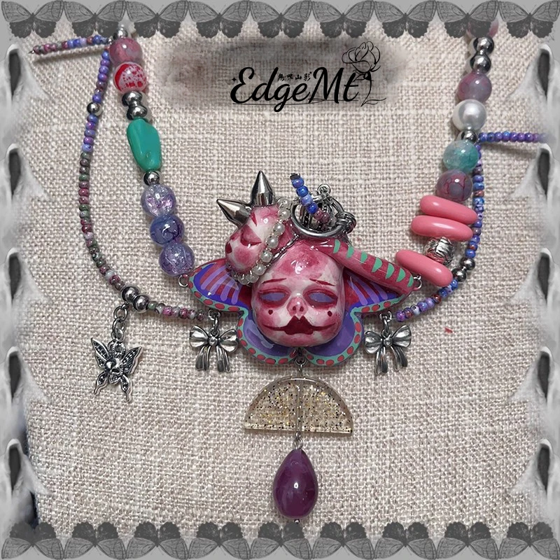 New Gothic Mask Doll Necklace, Handcrafted Stone Clay, Unlock Unisex Personalized Matching