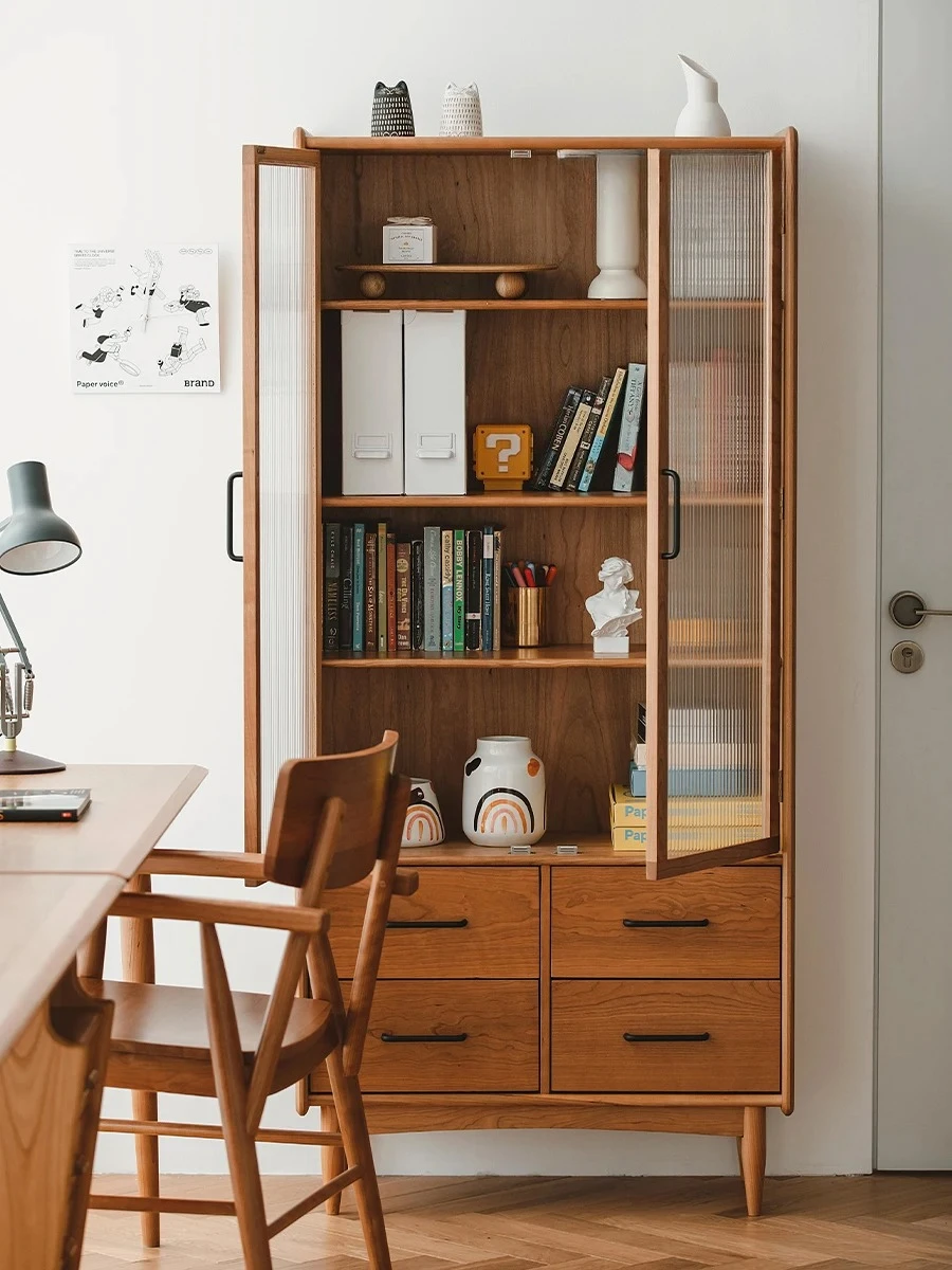 Nordic Antique Style Solid Wood Bookcase Household Minimalist Display Cabinet