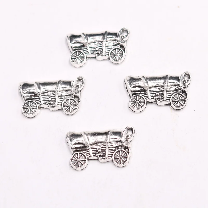 12pcs Silver Plated Retro Caravan Trailer Pendant DIY Charm Bracelet Earrings Jewelry Crafts Metal Accessories 24*14mm  P924