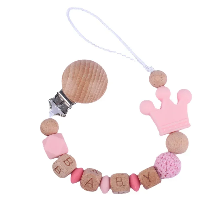 الوليد تخصيص شخصية اسم الطفل هوة سلاسل الحلمة الدمية حامل كليب سيليكون تاج مهديء التسنين مضغ لعبة