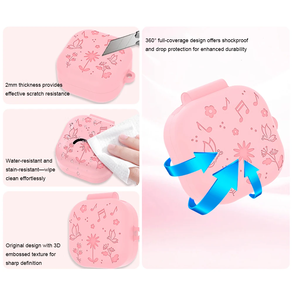 

Silicone Earphone Case Cover Carving Flowers Design Anti-Scratch Headphone Protective Shell for Samsung Galaxy Buds 4/4Pro