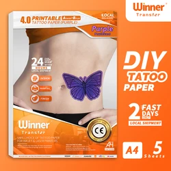 WinnerTransfer-papel de impresión de tatuaje temporal imprimible, para impresora de inyección de tinta o láser, color púrpura