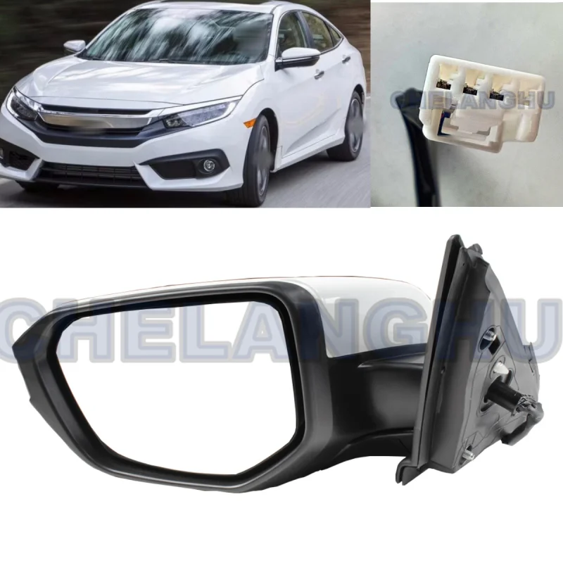 

Mirror Assembly For Honda Civic 2016 2017 2018 2019 2020 2021 US version Left Side 3 Pins White Painted Heated