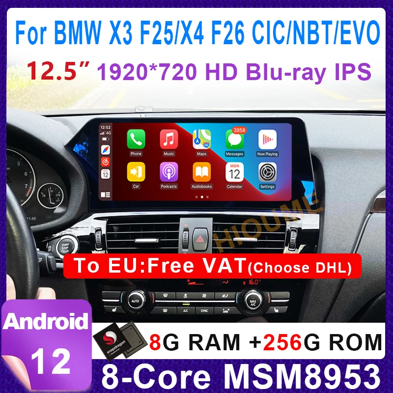 

12.5" Android 12 Snapdragon & MTK Car Radio Stereo Video Multimedia Player Autoradio GPS Navigation For BMW X3 F25 X4 F26 CIC