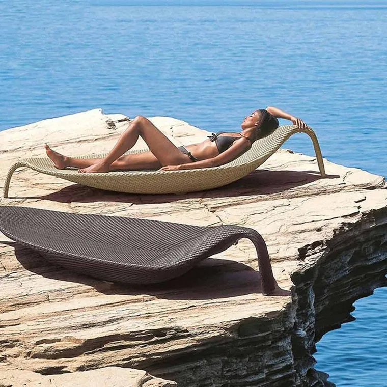 Móveis de jardim ao ar livre moda lazer praia piscina férias cama criativa folha rattan praia
