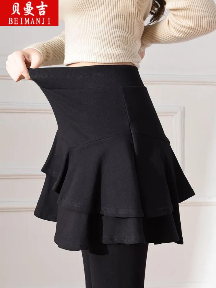 High Waist Thickened Fleece Women's Leggings Skirt Pants Integrated Pure Cotton Slimming Spring Autumn Winter Style